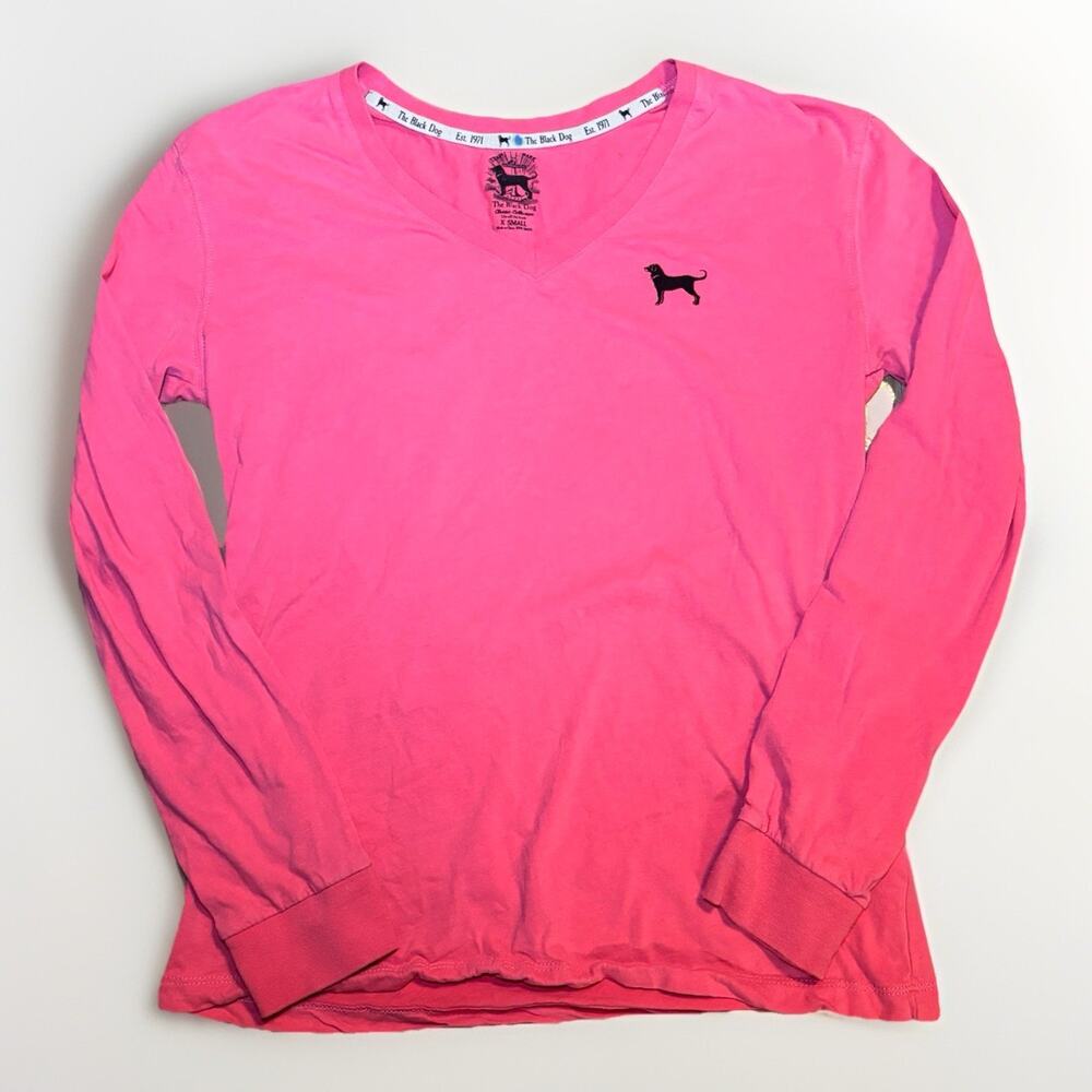 The Black Dog Long Sleeve V Neck Shirt Pink Womens Size XS